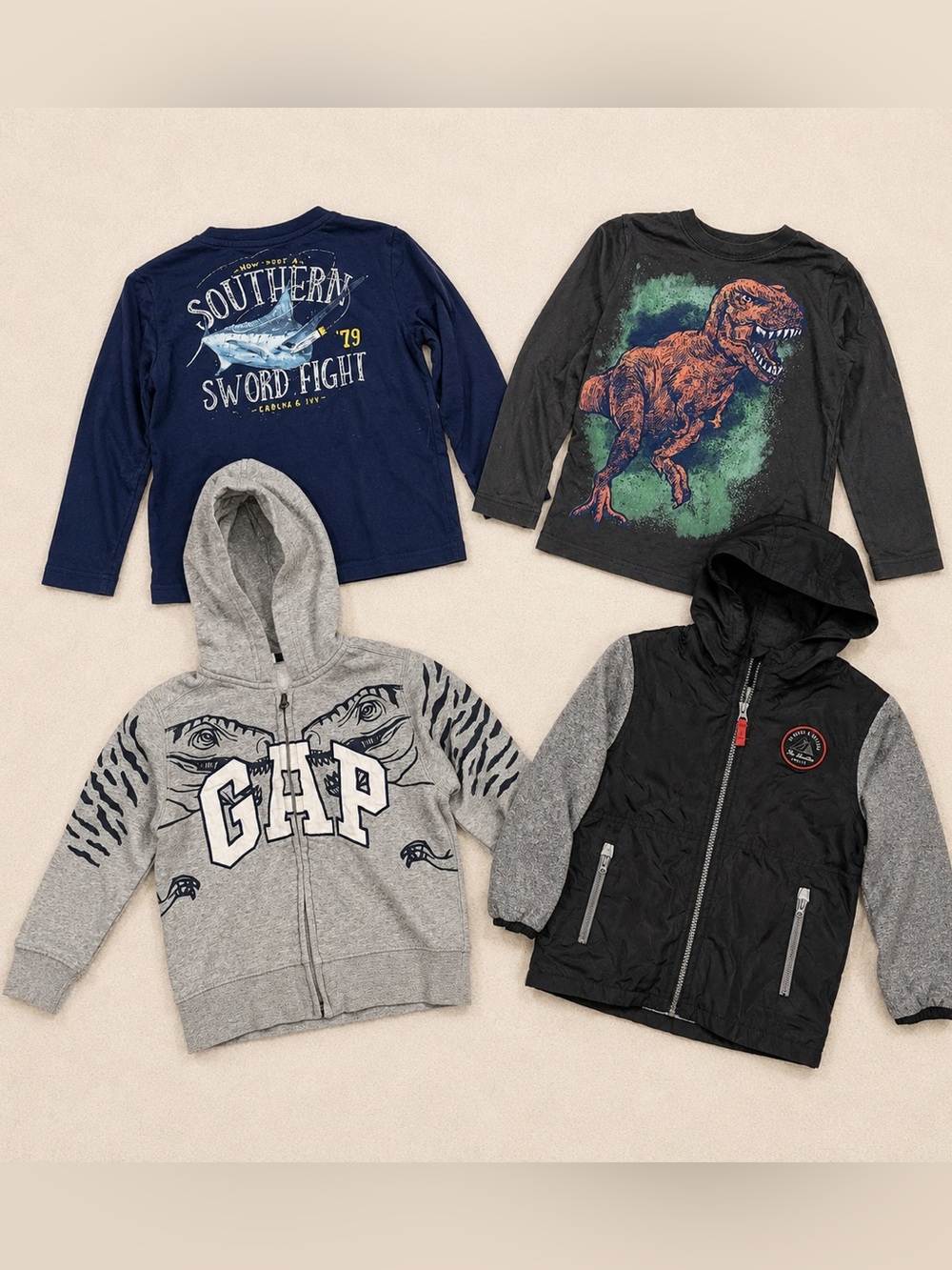 4T Boys Clothing Bundle | GAP Dinosaur Hoodie + Jackets + Graphic Tees